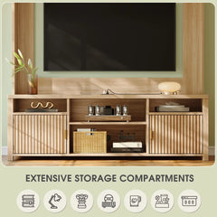 Snhomee 70.9"H TV Stand With Bookshelves & Charging Station, with 4 Storage Shelves & 2 Magnetic Cabinet Doors for Living Room