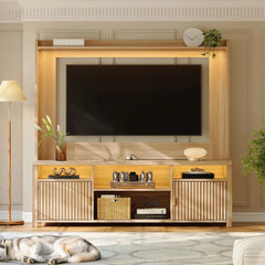 Snhomee 70.9"H TV Stand With Bookshelves & Charging Station, with 4 Storage Shelves & 2 Magnetic Cabinet Doors for Living Room