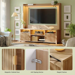 Snhomee 70.9"H TV Stand With Bookshelves & Charging Station, with 4 Storage Shelves & 2 Magnetic Cabinet Doors for Living Room