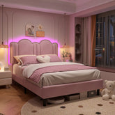 900 LBS Bed Frame with Headboard&LED Lights,Adjustable Cute Cloud Headboard,Noise Free&Easy Assembly