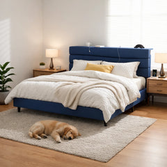 Snhomee Upholstered Bed Frames with Charging Stations Platform Bed & Adjustable Headboard,880 LBS Capacity, No Box Spring Needed, No Noise, Easy Assembly