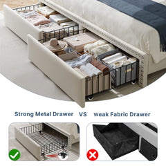Snhomee Upholstered Platform Bed Frame with Storage, 2 Drawer Bed Frame with Padded Headboard, 900LBS Weight Capacity, Noise-Free, No Box Spring Needed