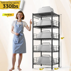 Snhomee 5 Tier Wire Shelving, Metal Storage Rack, Heavy Duty, Adjustable Shelves, Anti -Fall Side Rails, Utility Organizer, Pantry Kitchen Bathroom Garage Storage, Wall Hooks, Narrow 18.1 Inch Wide Shelf, 330lbs Capacity