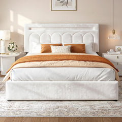 Snhomee Velvet LED Upholstered Bed Frame with 4 Storage Drawers, Adjustable Headboard Height, 1000 lbs Heavy-Duty Platform Bed with Wooden Slats, Noise-Free, Easy Assembly