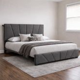 Snhomee Velvet Upholstered Bed Frame with Adjustable Storage Headboard, LED Lights & Charging Station, 881LBS Weight Capacity, Noise-Free Platform Bed for Bedroom & Apartment