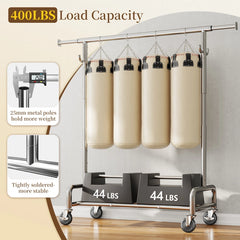 Snhomee Rolling Clothes Rack with Shelf, Adjustable Clothes Rack with Bottom Shelf & 4 Hooks for Hanging