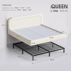 White Cloud Upholstered Bed Frame with Headboard – Soft Rounded Corners, Silent & Modern Design for Cozy Bedrooms and Apartments