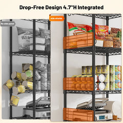 Snhomee 5 Tier Wire Shelving, Metal Storage Rack, Heavy Duty, Adjustable Shelves, Anti -Fall Side Rails, Utility Organizer, Pantry Kitchen Bathroom Garage Storage, Wall Hooks, Narrow 18.1 Inch Wide Shelf, 330lbs Capacity