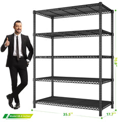 Snhomee Space-Saving 5-Tier Adjustable Wire Shelving Rack, 1510LBS V-Brace Metal Storage Unit, for Kitchen & Apartment