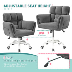 Modern Adjustable Vanity Chair with Wheels | Skin-Friendly Upholstery & Side Pockets | Bedroom Makeup Seat | Home Office Chair-Beige-snhomee