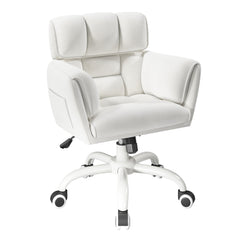 Modern Adjustable Vanity Chair with Wheels | Skin-Friendly Upholstery & Side Pockets | Bedroom Makeup Seat | Home Office Chair-Beige-snhomee