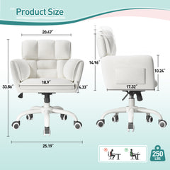 Modern Adjustable Vanity Chair with Wheels | Skin-Friendly Upholstery & Side Pockets | Bedroom Makeup Seat | Home Office Chair-Beige-snhomee