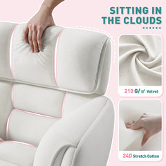 Modern Adjustable Vanity Chair with Wheels | Skin-Friendly Upholstery & Side Pockets | Bedroom Makeup Seat | Home Office Chair-Beige-snhomee