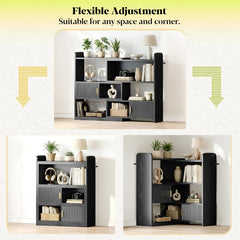 Snhomee Expandable Bookshelve,L Shaped Corner Bookshelf with 2 Enclosed Storage Cabinet, Rustic Farmhouse Bookshelf for Bedroom, Living Room, Home Office