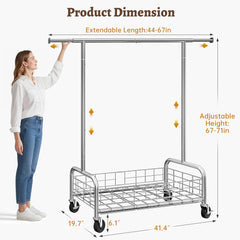 Snhomee 71"H Rolling Garment Rack with Storage Basket, Adjustable Clothes Rack Organizer for Laundry Bedroom, Closet, Retail Store