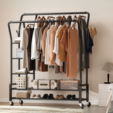 Snhomee Portable Rolling Clothes Rack with Shelves,Clothes Hanging Rack with Wheels, For Commercial&Bedroom