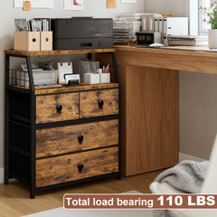LED Nightstands with Charging Station: 4 Fabric Drawers, USB Ports & Outlets for Bedroom-Rustic Brown-1-snhomee