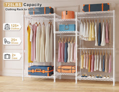 Clothing Racks for Hanging Clothes, Heavy Duty Clothes Rack Load 725LBS, Adjustable Metal Wardrobe Closet, White-Clothing & Closet Storage-snhomee