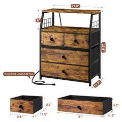 LED Nightstands with Charging Station: 4 Fabric Drawers, USB Ports & Outlets for Bedroom-Rustic Brown-1-snhomee