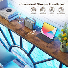 Snhomee Modern Iron Bed with LED headboard, 1300lbs capacity platform, underbed storage, and silent no-box-spring design