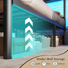 Snhomee Modern Iron Bed with LED headboard, 1300lbs capacity platform, underbed storage, and silent no-box-spring design