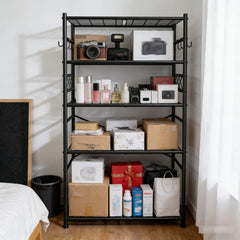 Snhomee 36" W Storage Shelves with Hooks, Heavy Duty Garage Shelving Unit with Leveling Feet, Easy Assembly Shelving Unit for Pantry, Kitchen, Laundry Room