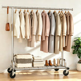 Snhomee 75"W Heavy Duty Rolling Garment Rack, 485 LBS Expandable Clothes Rack with Lockable Wheels for Bedroom Laundry Room