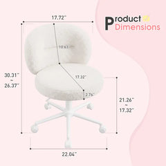 Snhomee White Leisure Office Chair with Independent Contoured Backrest, Soft Thick Lamb Velvet Fabric, Adjustable Height with Wheels and Lumbar Support, for Bedroom Home Office