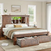 Snhomee platform bed with 2 footboard drawers and tall storage headboard Rustic Brown