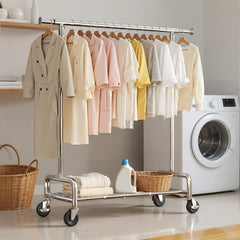 Snhomee Rolling Clothes Rack with Shelf, Adjustable Clothes Rack with Bottom Shelf & 4 Hooks for Hanging