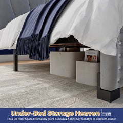 Snhomee Velvet Upholstered LED Platform Bed Frame with Charging Station & Adjustable Storage Headboard - 881LBS Heavy Duty, Noise-Free Platform Bed