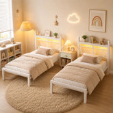 Snhomee LED Metal Platform Bed Frame with Storage Space, 882Lbs & Quiet Support, No Box Spring Needed