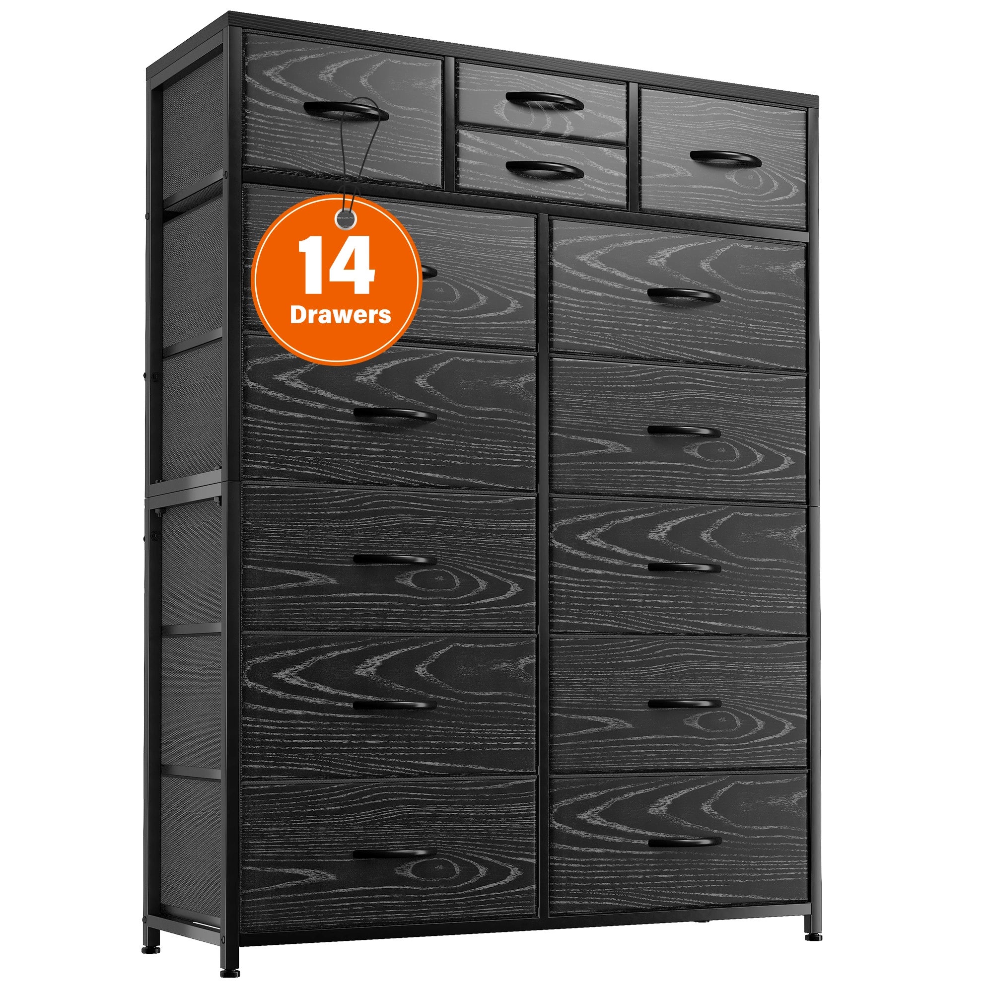 Snhomee Dresser for Bedroom with 14 Drawers, Tall Dressers for Bedroom,  Sturdy Metal Frame & Wood, Top Large Fabric Chest of Drawers, Closet, Livingroom