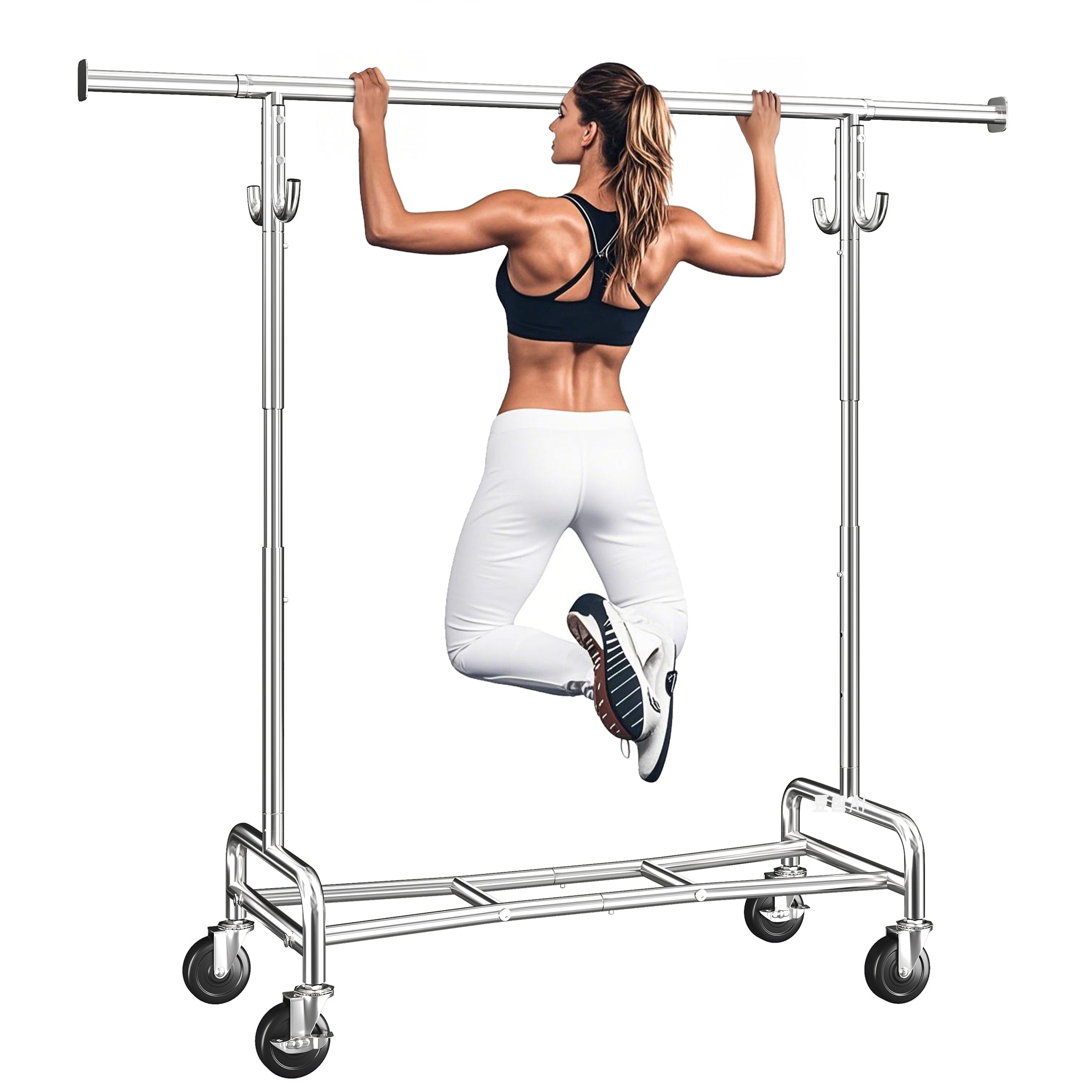 400LB Heavy Duty Rolling Clothes Rack | Adjustable Garment Rack with Wheels & Shelf | Portable Chrome Metal Frame for Commercial & Home Use-snhomee
