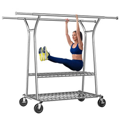 650 lb Capacity Rolling Garment Rack with Adjustable Shelves - Heavy-Duty Commercial Clothing Rack, Steel Frame Storage System for Retail/Home Use, Mobile Closet Organizer with Locking Wheels-Home Storage > Clothes Rack-snhomee