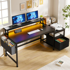 57" Computer Desk with Drawer, Gaming Desk with Moniter Stand, Home Office Desk for Bedroom Dorm