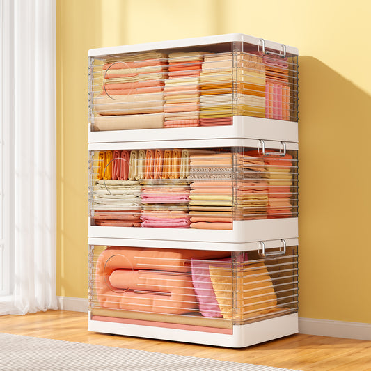 Snhomee Stackable Storage Bins, Collapsible Storage Bins on Wheels, Clear Storage Bins with lids 2000