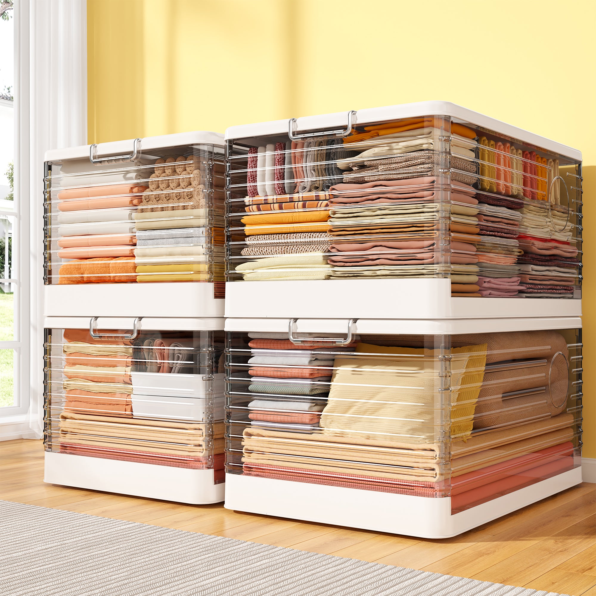 Snhomee Stackable Storage Bins, Collapsible Storage Bins on Wheels, Clear Storage Bins with lids