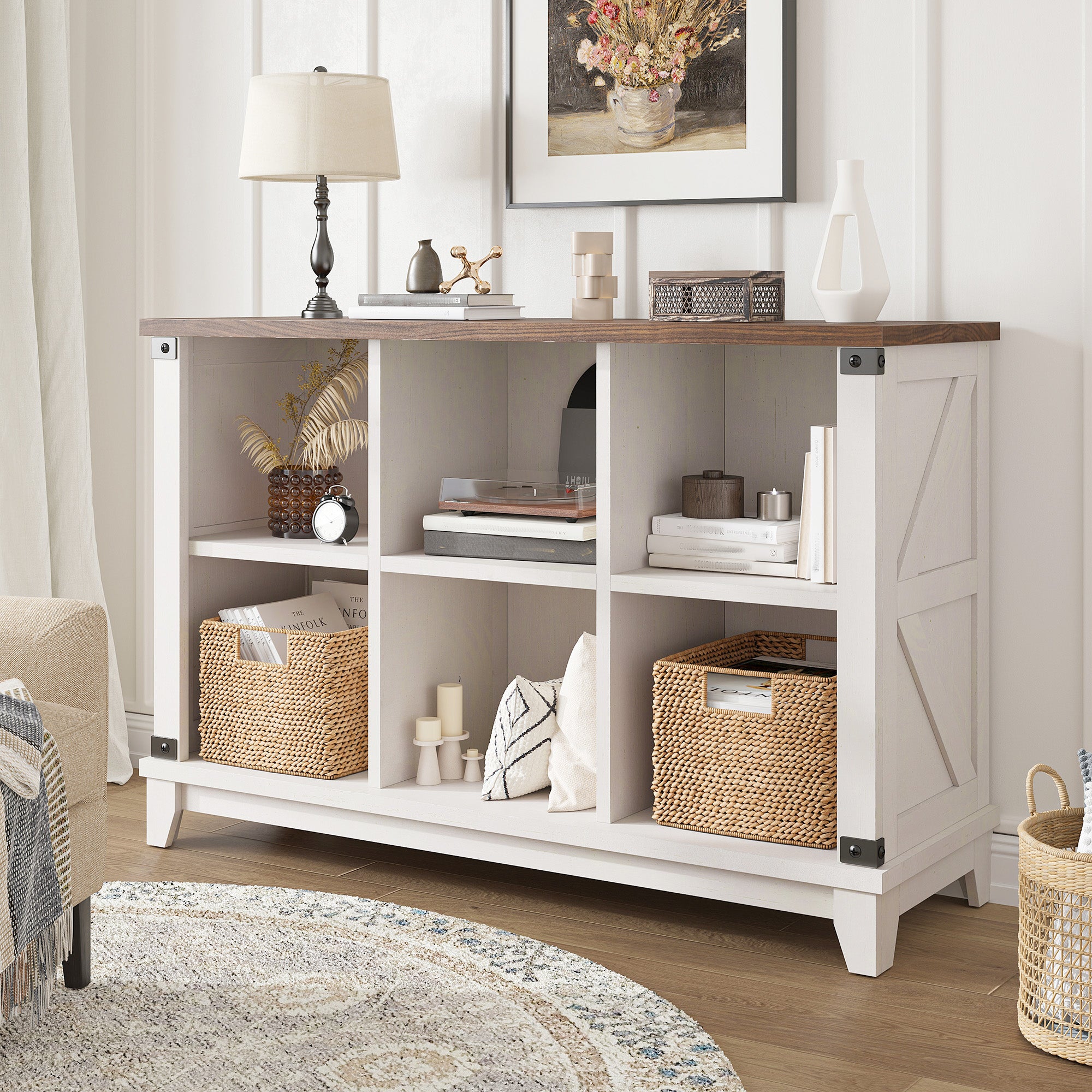 6 Cube Storage Organizer and Shelf, Bookshelf with Storage, Cube Storage Shelf for Bedroom and Home Office-White-snhomee