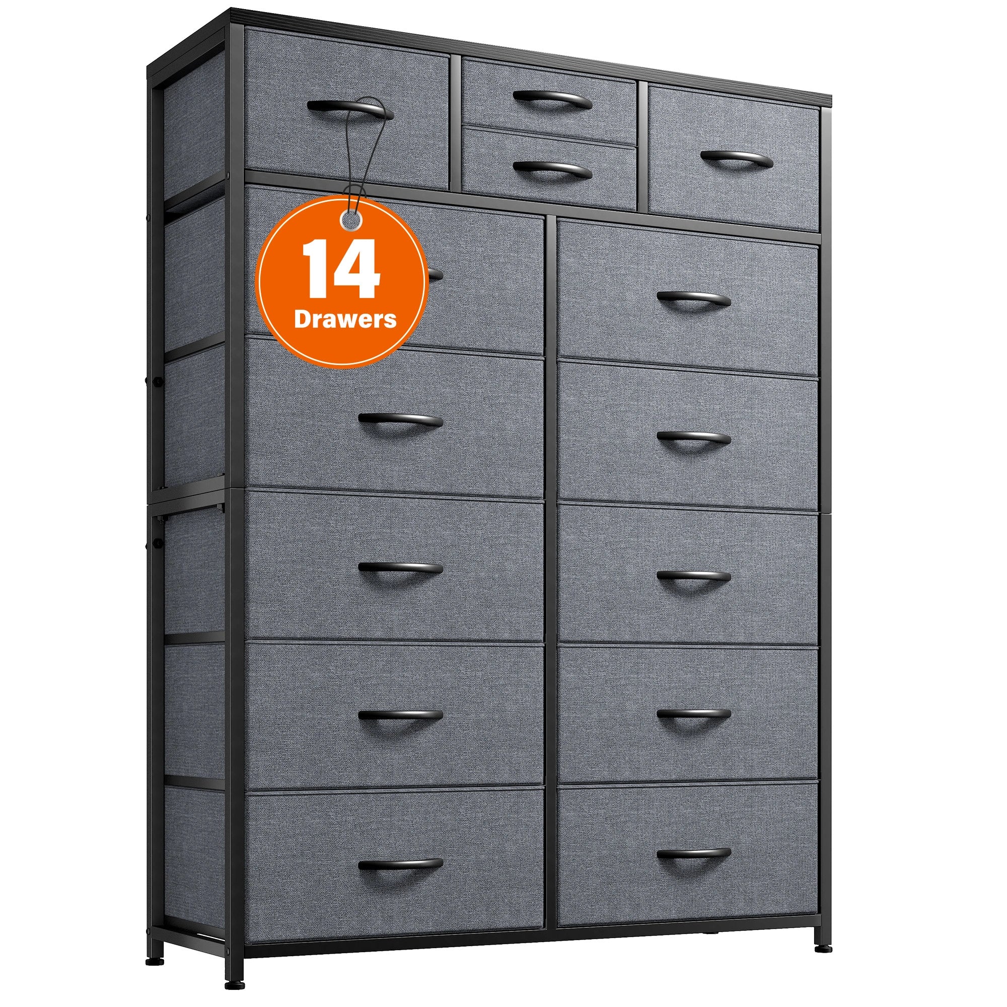Snhomee Dresser for Bedroom with 14 Drawers, Tall Dressers for Bedroom,  Sturdy Metal Frame & Wood, Top Large Fabric Chest of Drawers, Closet, Livingroom