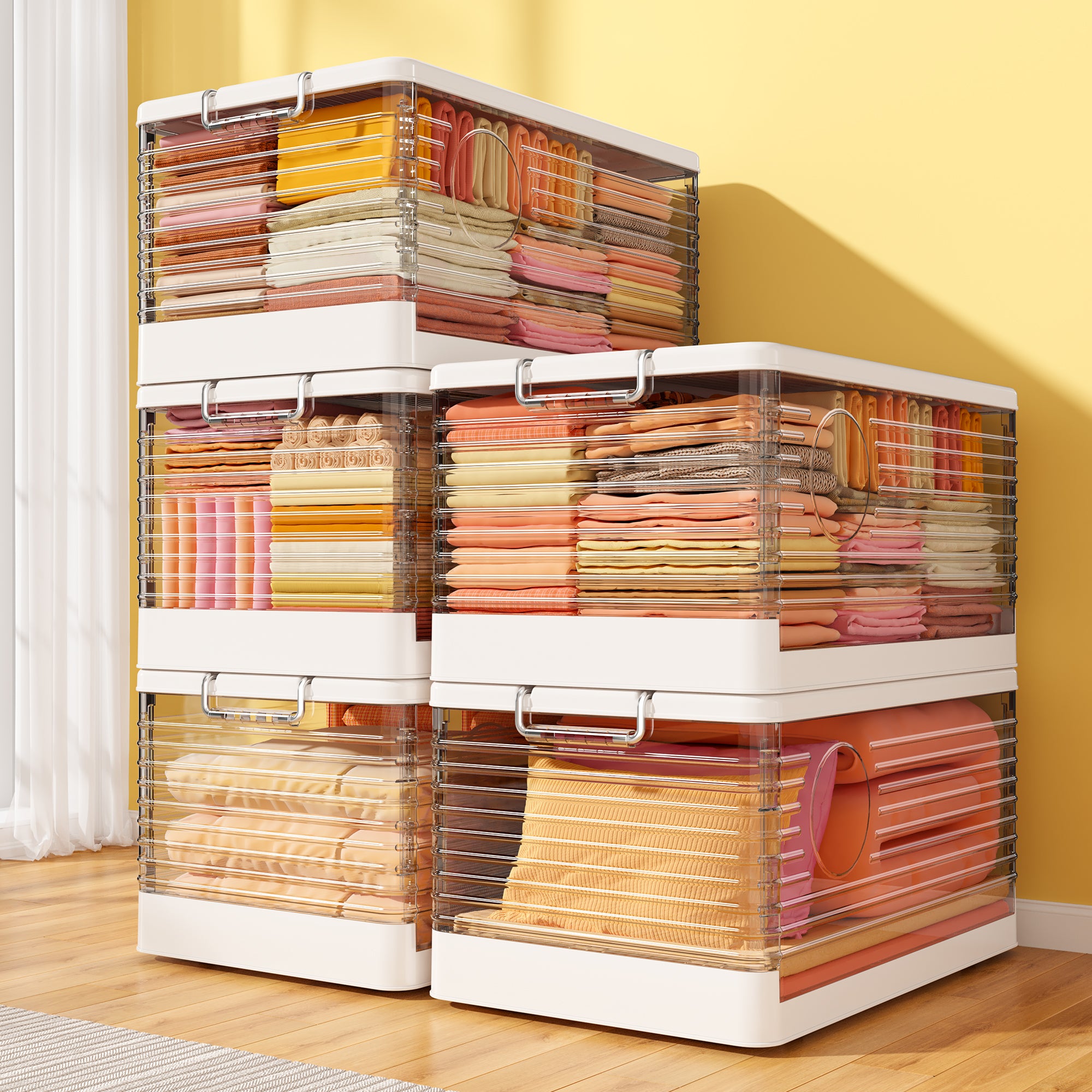 Snhomee Stackable Storage Bins, Collapsible Storage Bins on Wheels, Clear Storage Bins with lids