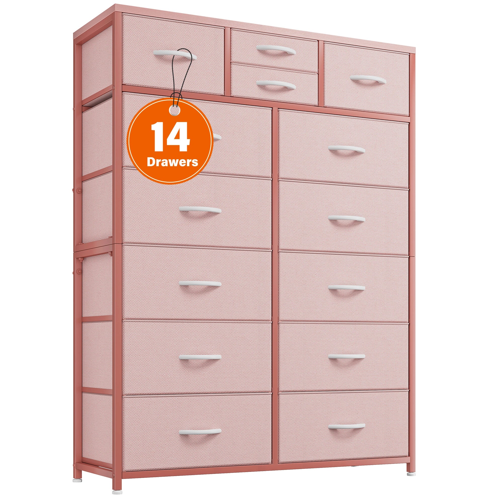 Snhomee Dresser for Bedroom with 14 Drawers, Tall Dressers for Bedroom,  Sturdy Metal Frame & Wood, Top Large Fabric Chest of Drawers, Closet, Livingroom