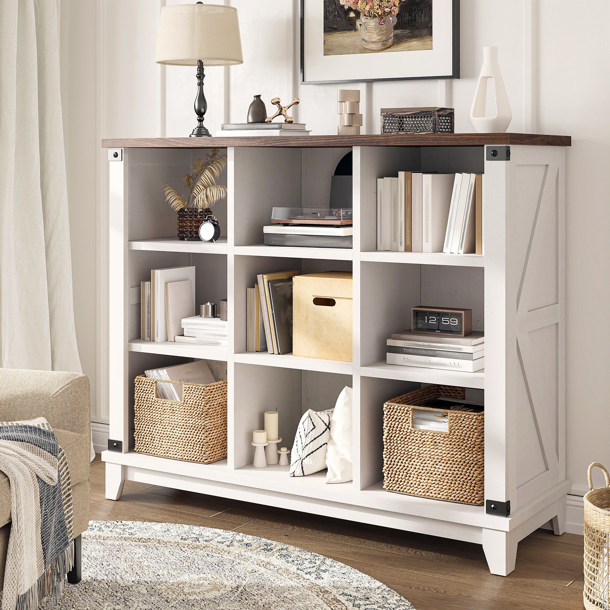 9 Cube Storage Organizer and Shelf, Bookshelf with Storage, Cube Shelf for Bedroom and Home Office-White-snhomee