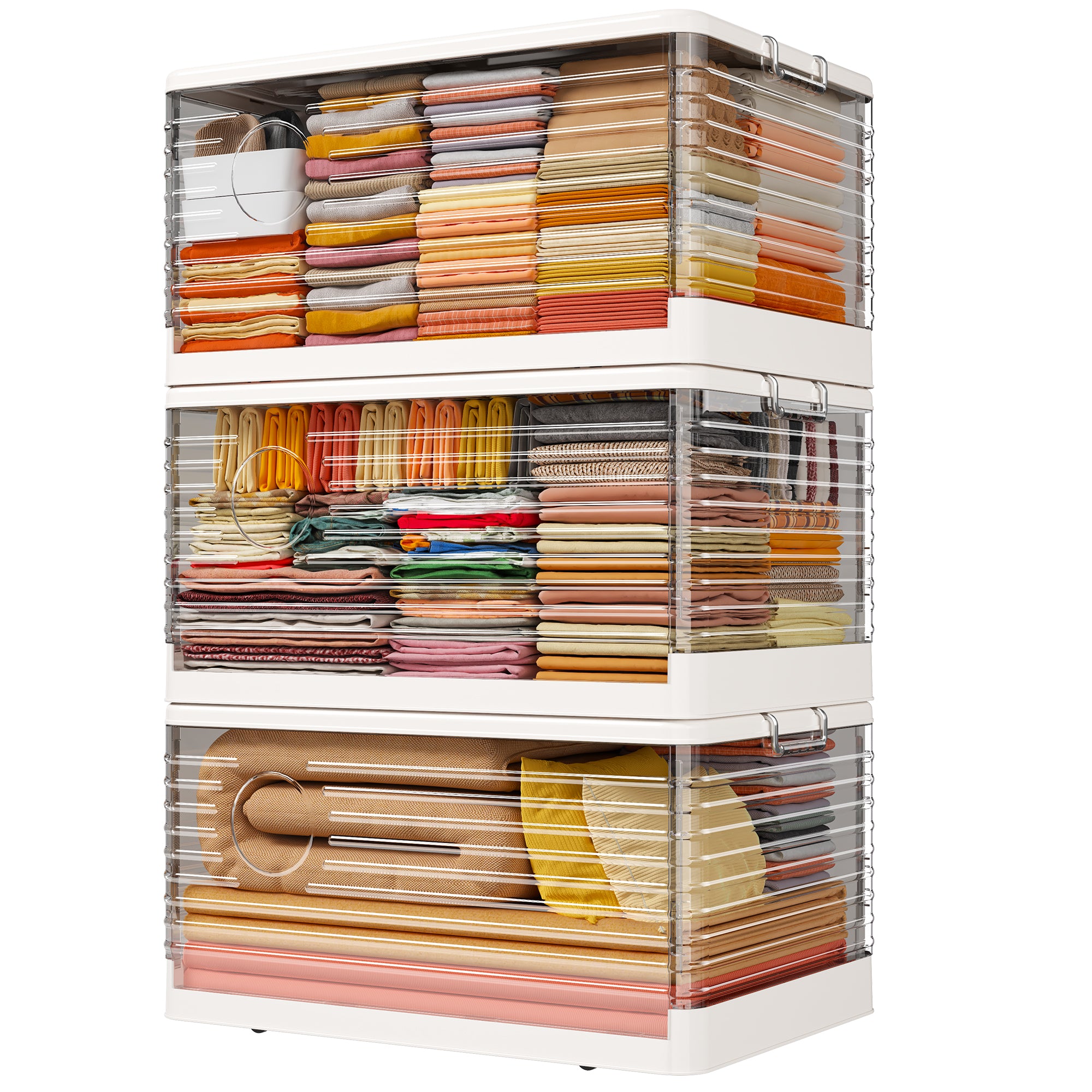 Snhomee Stackable Storage Bins, Collapsible Storage Bins on Wheels, Clear Storage Bins with lids