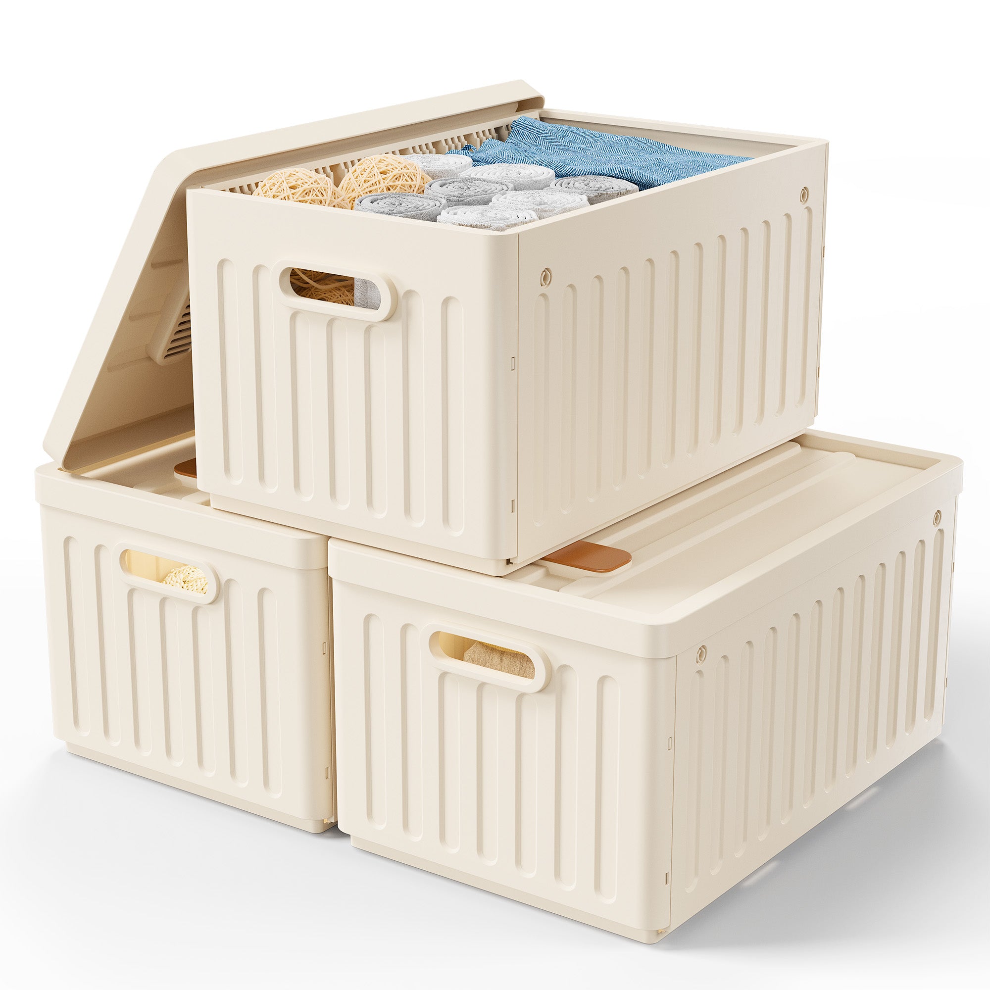 Snhomee Stackable Storage Bins with Lids,Plastic Storage Bins with Lids Closet Organizer