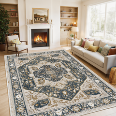 Boho Area Rugs,machine washable area rugs，area rugs for living room, Low Pile Vintage Carpet