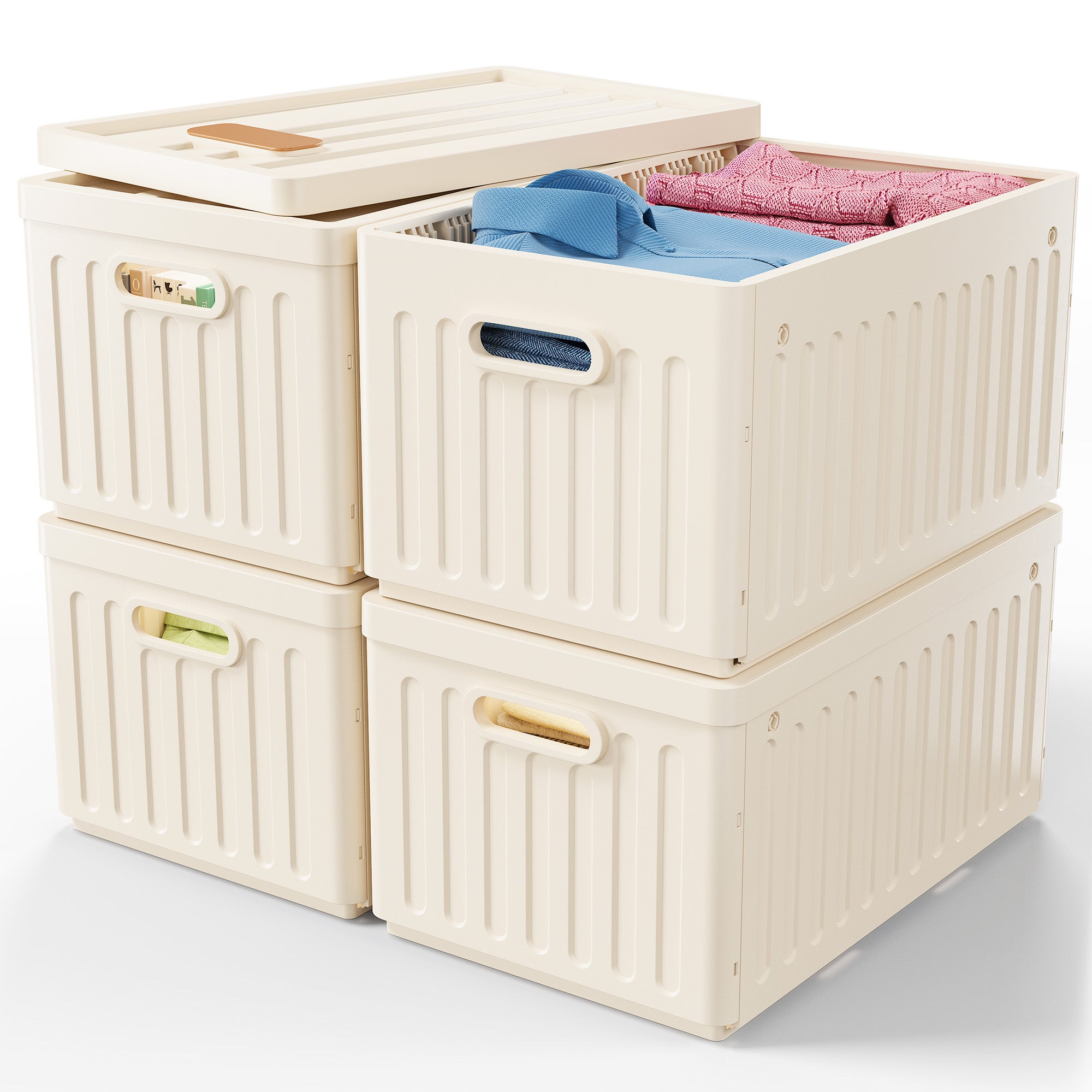 Snhomee Stackable Storage Bins with Lids,Plastic Storage Bins with Lids Closet Organizer