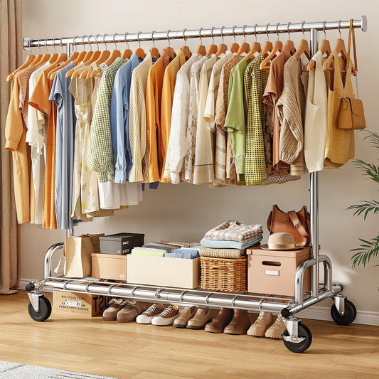 Snhomee 75"W 485LBS Clothes Rack, Metal Garment Rack With Wheels, Adjustable  Rolling Clothing Rack,  Portable Clothes Rack For Dorm