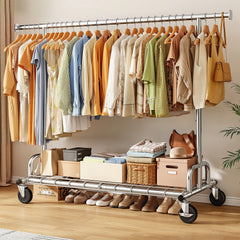Snhomee 75"W 485LBS Clothes Rack, Metal Garment Rack With Wheels, Adjustable  Rolling Clothing Rack,  Portable Clothes Rack For Dorm