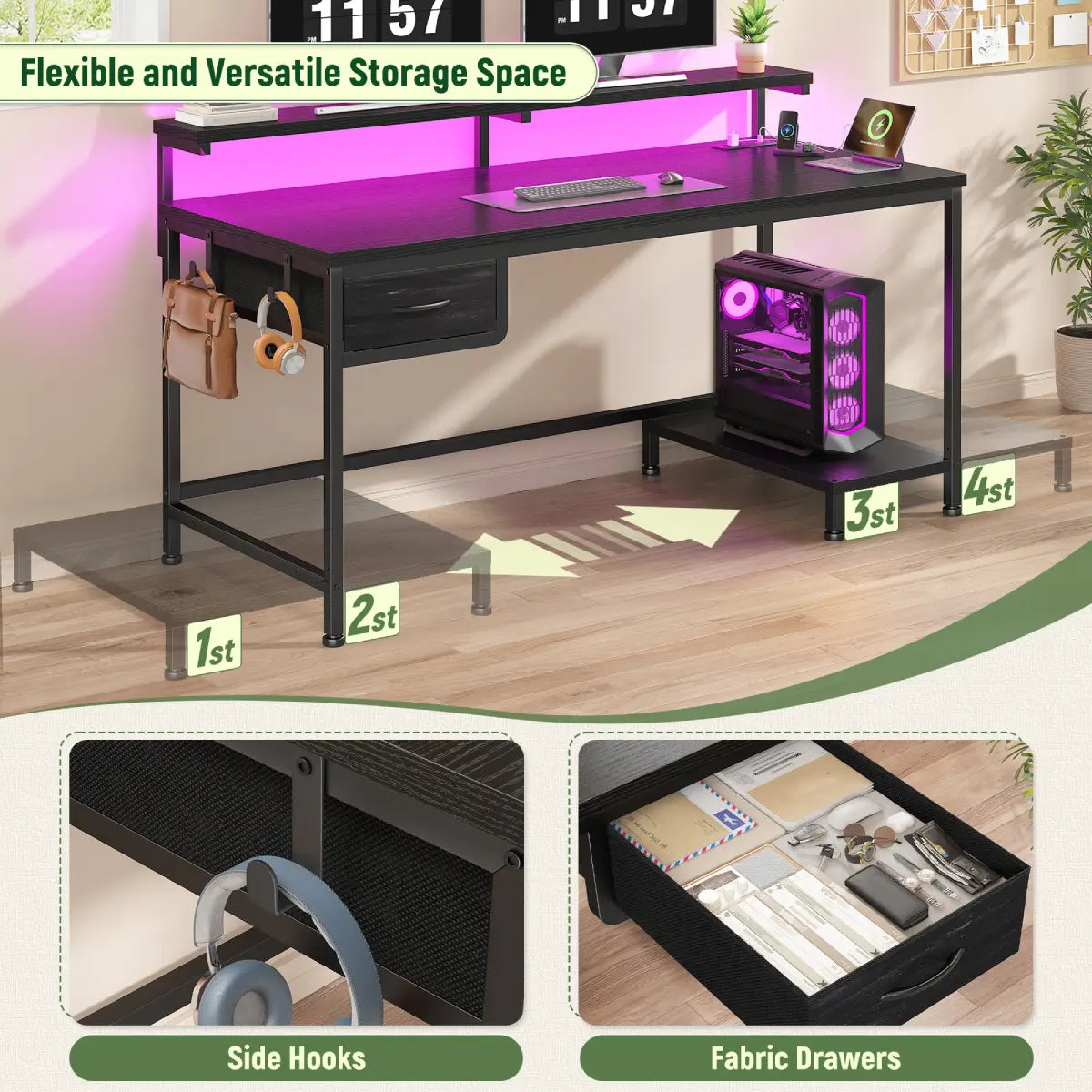 Snhomee All-in-One Gaming Desk-100-Black